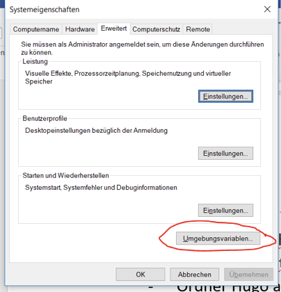 Systemeigenschaften in Windows