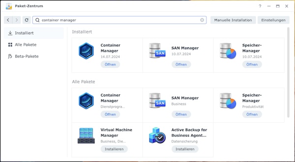 Das Synology Paketzentrum